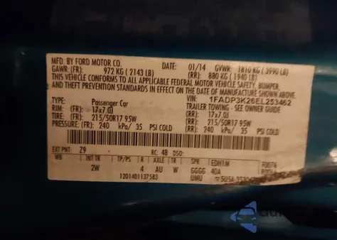 2014 Ford Focus Se z USA, uszkodzony, nr VIN 1FADP3K26EL253462